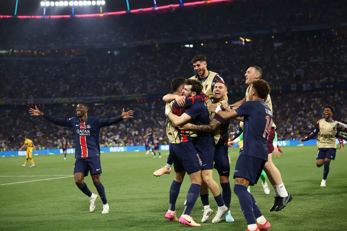 Paris Saint-Germain players celebrating Champions League victory at Allianz Arena